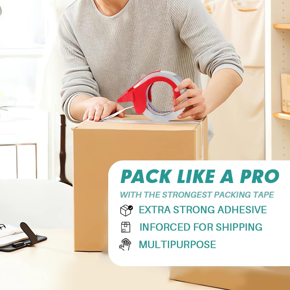 KAMOTA Packing Tape, 12 Rolls Heavy Duty Clear Packaging Tape for Shipping Packaging Moving Sealing, 2 inches Wide, 65 Yards Per Roll, Total 780 Yards with 2 Dispensers