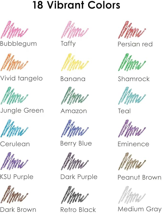 Grabie glitter gel pens 18 Colors,Metallic Vibrant Sparkle gel pens for coloring,Retractable Sparkle glitter markers,glitter pens for adults,colored gel pens for Adult Coloring Books and Drawing