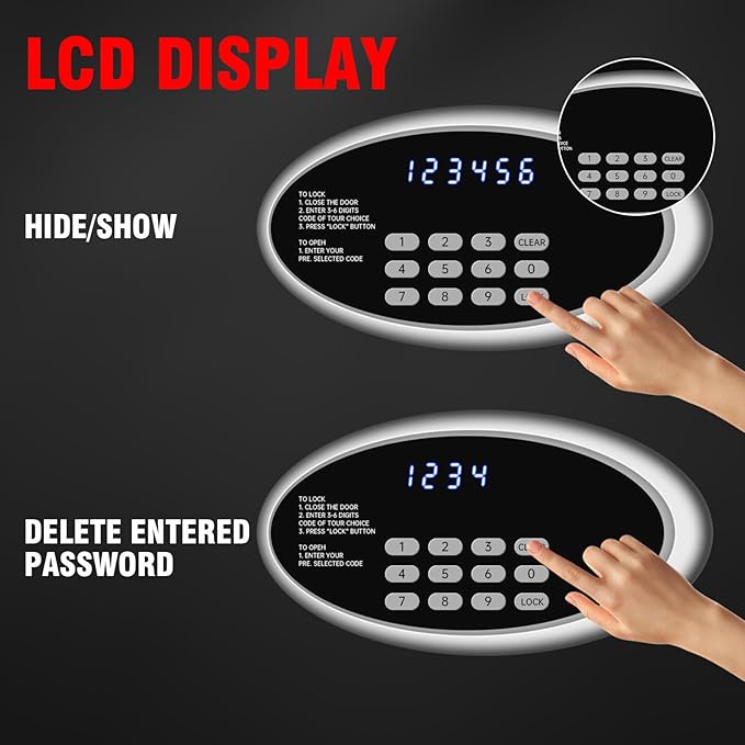Gas Strut Top Opening Safe box with LCD Screen Digital Keypad for Handgun Pistol Money Jewelry in Home Office or Hotel