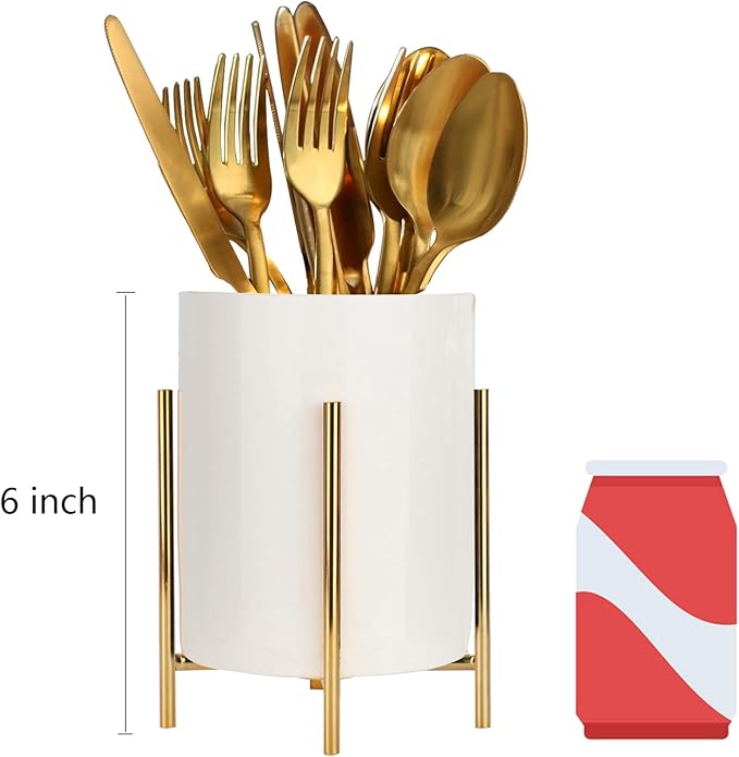 Pencil Holders & Pen Holders Gold Desk Accessories for Women Strong Metal and Ceramic Pen cup(High5.5'' x wide3.8'')