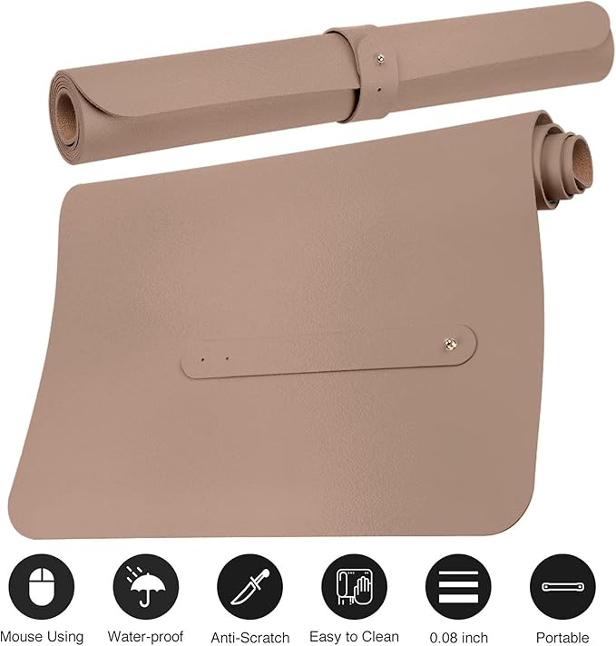 Boutilon Leather Desk Pad 24"x 14" Non-Slip Mouse Pad,Office Desk Mat,Waterprooft PU Leather Desk Blotter,Desk Pad Protector,Desk Writing Pad for Home Office Decor (S-Champagne)