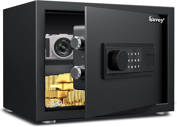 Kavey 0.8 Cub Safe Box, Home Safe with Backlit Touch Screen Keypad and Dual Alarm System, Money Safe Fireproof With Mute Function and LED Light, Small Safe for Money Document Valuables