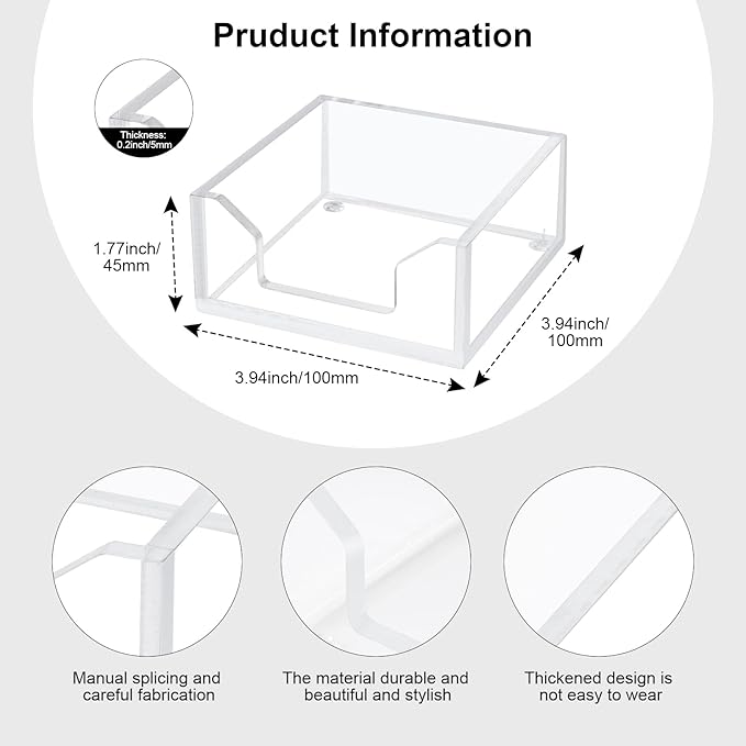 Clear Acrylic Sticky Note Holder Desk Organizer, 3.94" x 3.94" x 1.77" Memo Dispenser for Office Home School Post Bank Accessories(DP005)