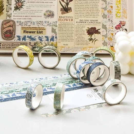 YUBX Flowers Washi Tape Set 30 Rolls Floral Patterns Decorative Skinny Slim Masking Tapes for Arts, DIY Crafts, Journals, Planners, Scrapbook, Wrapping (Greens Thrive)