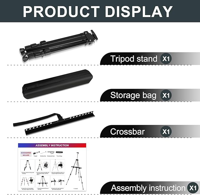 AROIC 1 Pack Art Painting Display Easel Stands,Portable Adjustable Aluminum Metal Tripod Artist Canvases Height from17 to 66 Inch Extra Sturdy forTable-Top/Floor Painting. Black with 1 Storage Bag