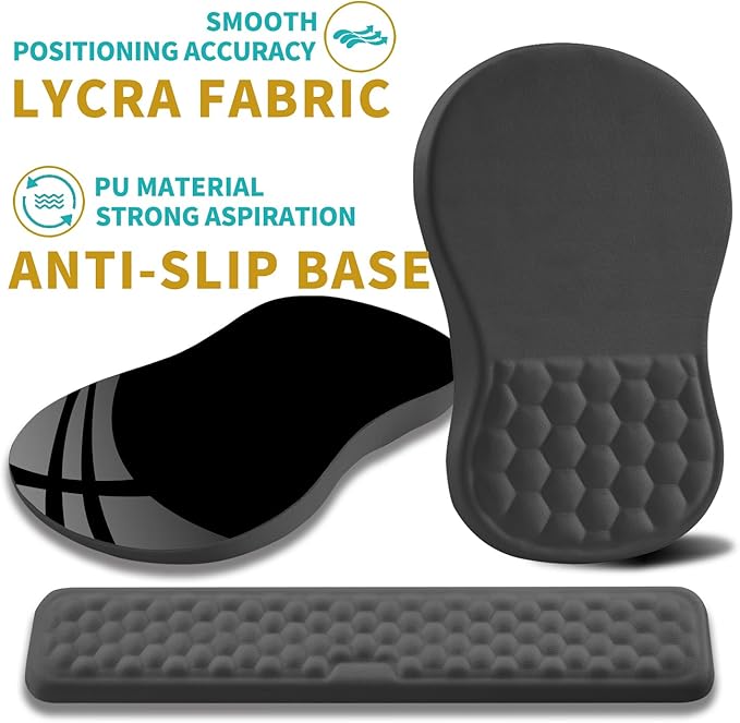 Hokafenle 2 in 1 Ergonomic Mouse Pad Wrist Support & Wrist Rest for Computer Keyboard Set, with Relieve Carpal Tunnel Pain Massage Bulge and Full Memory Gel Design (2In1 Set, Dark Gray)