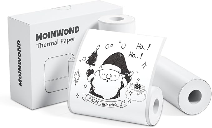 Thermal Paper Self-Adhesive Sticker Paper for Mini Thermal Pocket Printer D1,Black on White 50mm x 3m,25mm Diameter,3-Rolls for Notes,Texts,Journal Photo and Notebuddy