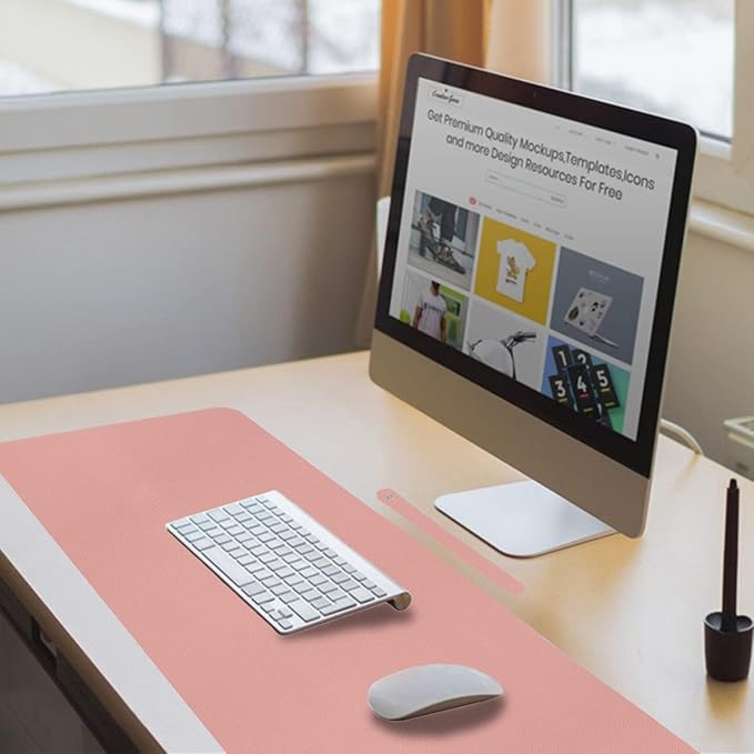 ‎Boutilon Leather Desk Pad 35"x 17" Non-Slip Mouse Pad,Office Desk Mat,Waterprooft PU Leather Desk Blotter,Desk Pad Protector,Desk Writing Pad for Home Office Decor (L-Pink,35"x 17")