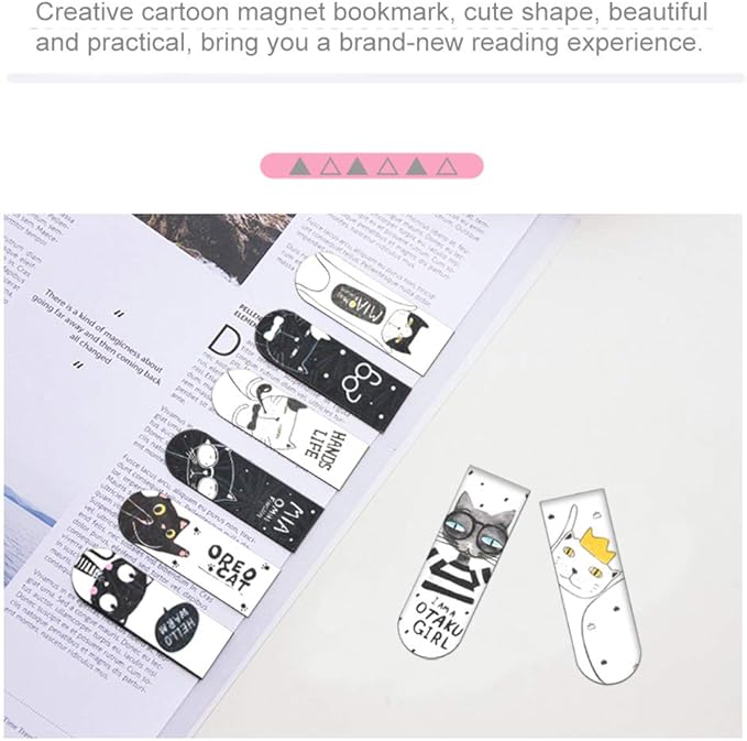 30 Pieces Cute Magnetic Bookmarks Bulk for Women/Men, Dual Sided Rainbow Film Laminated Page Clips, Plain Magnet Page Markers, Cool Paper Bookmarks for Kids Students Reading Giveaways (Cat)