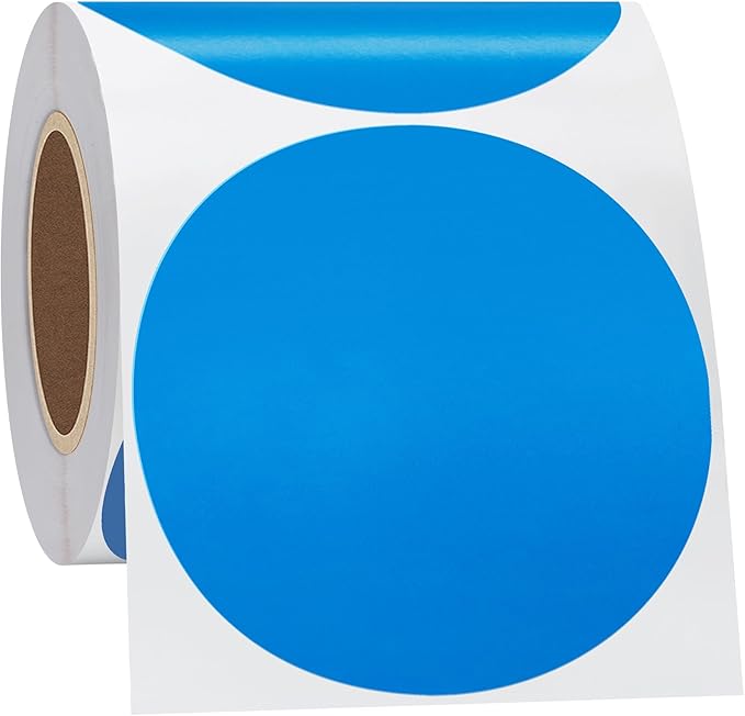 Hybsk 3 inch Circle Color Direct Thermal Stickers Shipping Labels for Barcodes,Name Tag,DIY Logo Design,QR Code,Inventory– Compatible with Zebra,Rollo,Munbyn,and More-350 pcs (3 inch,Blue)