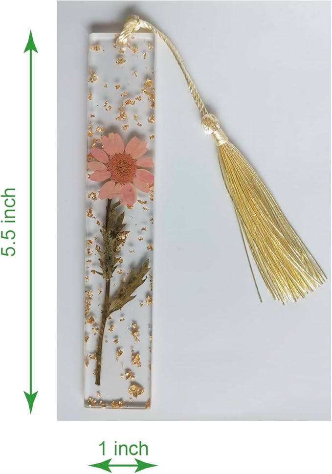 5.5x1 inch Flower Handmade Bookmark Resin Floral with Dried Flowers… (Pink Daisy)
