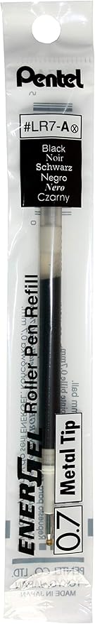 Pentel Refill Ink for EnerGel Liquid Gel Pen, (0.7mm), Metal Tip, Black Ink, Box of 12 (LR7-A)