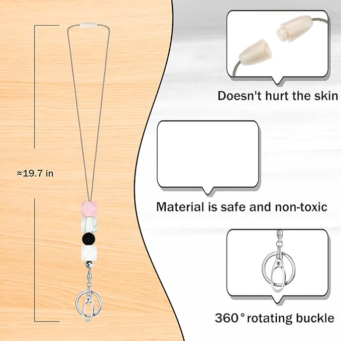 POPLOPP Teacher Lanyards for ID Badges and Keys, Cute Silicone Beaded Lanyard for Women Nurse Employees Students