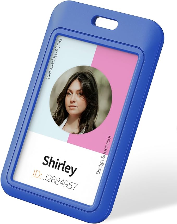 Uniclife 10 Pack Sliding ID Badge Holder Vertical Hard Plastic Case with Clear Window Blue Card Protector Pouch for Office School ID Credit Cards Proximity Key Cards Driver’s Licenses and Passes