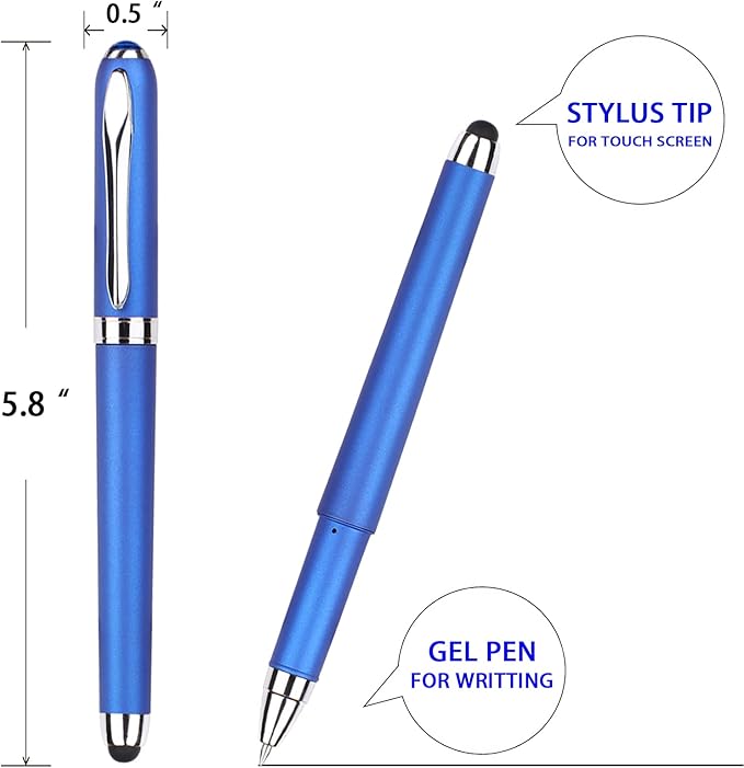 Gel Ink Rollerball Stylus Pen - 18 Pack,1.0mm Gel Pen Bold Point,2 in 1 Capacitive Stylus Pen,Large Capacity Blue Ink,Writing Smoothly for Office,Business,Gift,Metal Silver Clip,Kaka Rabbit