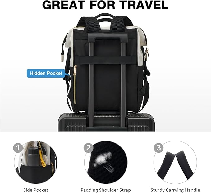 OIWAS Lunch Backpack for Women, 15.6 inch Laptop Backpack Insulated with USB Port, Work Backpack with Insulated Cooler Lunch Bag for Men Travel Work Travel Picnics Hiking, Beige Black