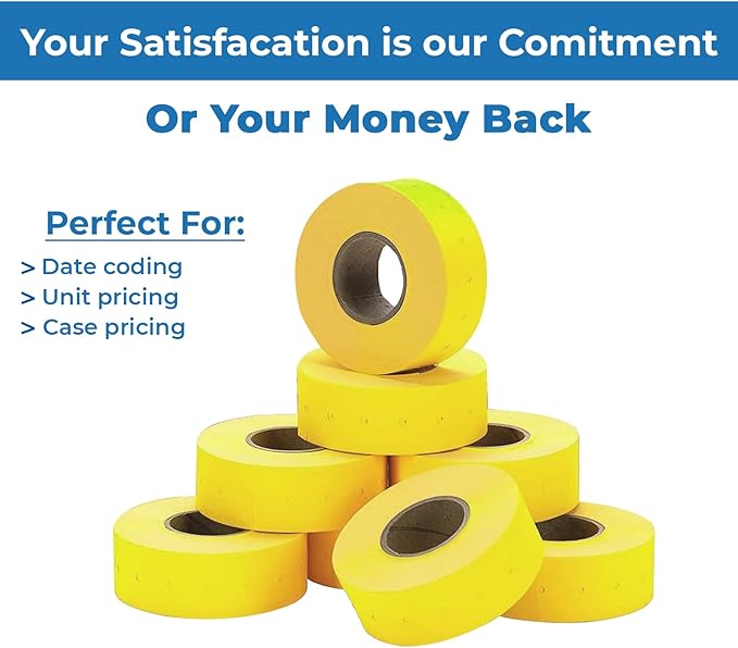 Perco 2 Line Yellow Labels - 80 Rolls, 10 Sleeves, 80,000 Blank Price and Date Gun Labels for Perco 2 Line Price and Date Guns - Made in USA