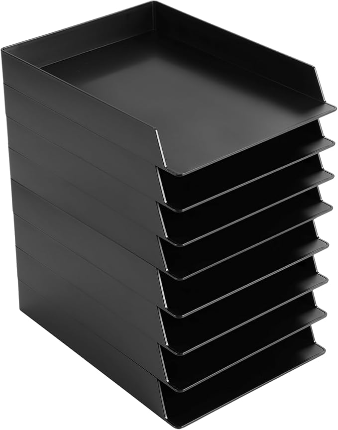Wenqik 20 Pcs Stackable Paper Trays Rectangular Plastic Desk Tray Holder Desktop Document File Paper Organizer Plastic Storage Letter Tray for Office Classroom, Black