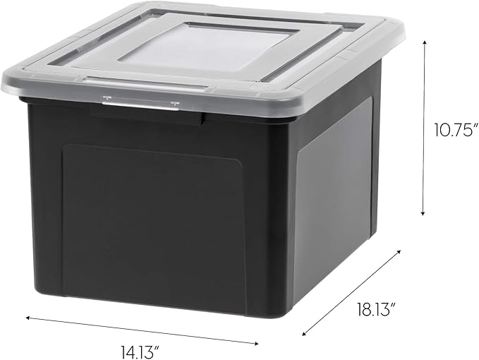 IRIS USA File Box Plastic File Organizer for Letter/Legal File, Document Box, Storage Bin Tote Organizer with Durable and Secure Latching Lid, Stackable, Nestable, BPA-Free, Black 35 Qt. 1 Pack