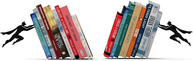 Artori Design Book Ends to Hold Books Heavy Duty - Hidden Metal Bookends for Shelves Desk - Bookend Book Holder for Home Decorative - Gift for Book Lovers and Home Décor (Book&Hero - Set of 2)
