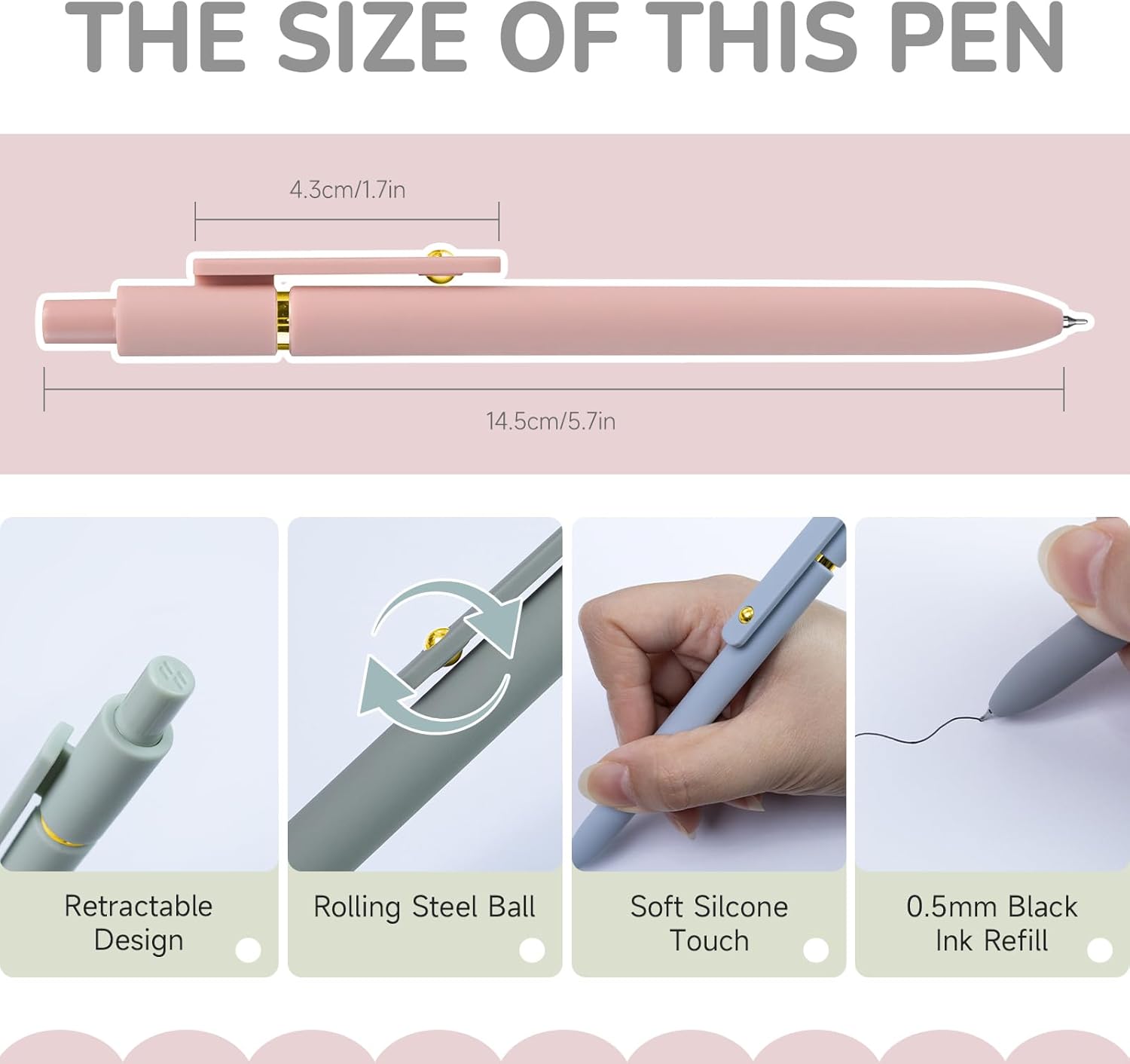 Gel Pens, 6 pcs 0.5mm Black Ink Pens Gold Morandi Barrel Fine Point Smooth Writing Pens Quick Dry Pen for School Office Supplies, Gifts for Girls Women