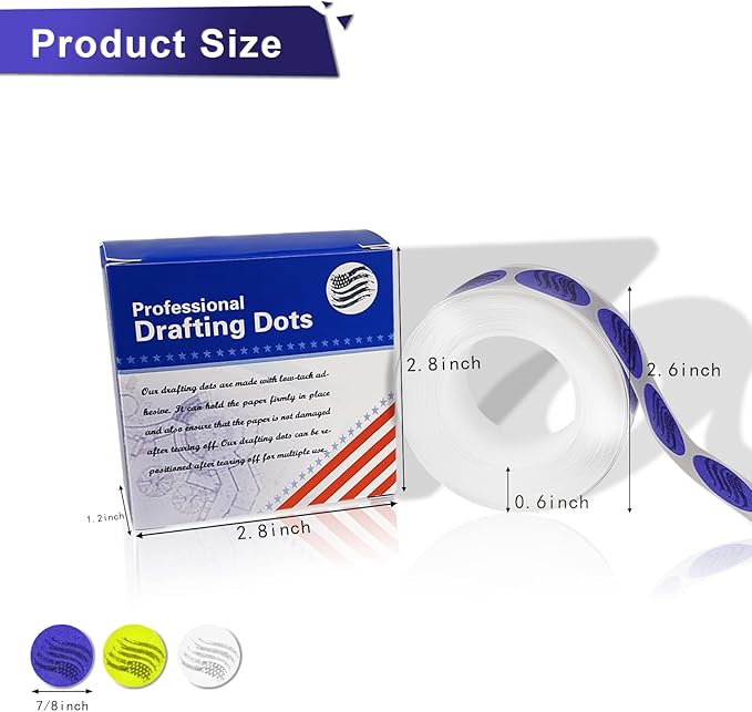 3 Pack Drafting Dots 7/8” Diameter, Low Tack, Easy Removal, Pre-Cut Drafting Tape Dots for Tracing, Drawing, Positioning, Roll of 500 Dots Per Box (Green)