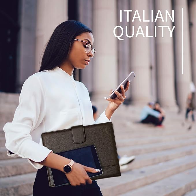 Maruse Italian Leather Executive Padfolio, Folder Organizer with Magnetic Closure and Writing Pad, Handmade in Italy, Dark Brown