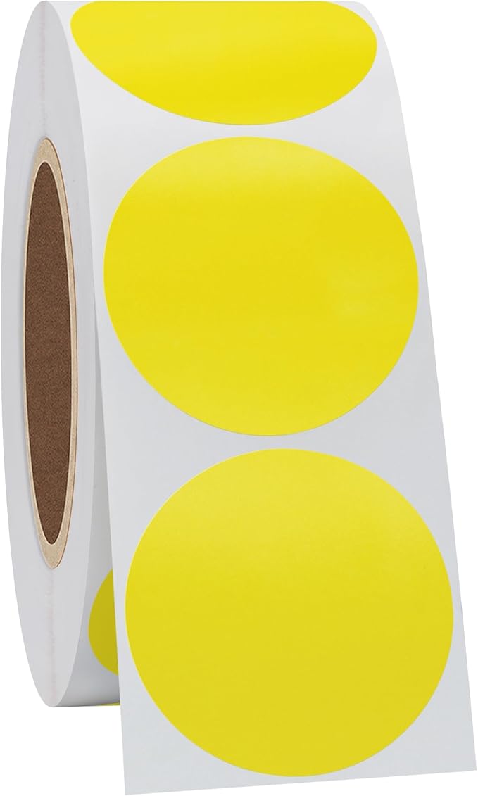 Hybsk 1.5 inch Circle Color Direct Thermal Stickers Shipping Labels for Barcodes,Name Tag,DIY Logo Design,Inventory– Compatible with Zebra,Rollo,Munbyn,and More-1000 pcs (1.5 inch,Yellow)