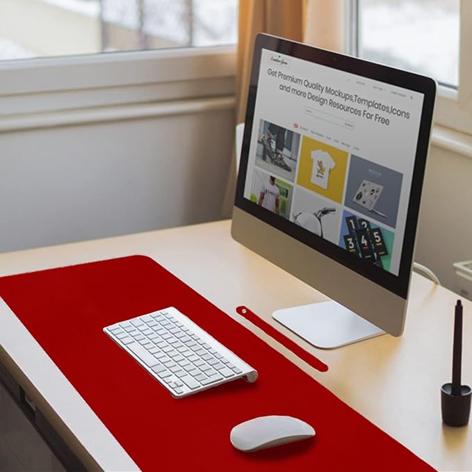 Boutilon Leather Desk Pad 35"x 17" Non-Slip Mouse Pad,Office Desk Mat,Waterprooft PU Leather Desk Blotter,Desk Pad Protector,Desk Writing Pad for Home Office Decor (L-Red,35"x 17")