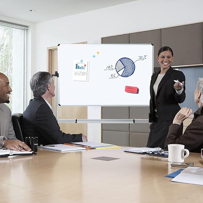 VIZ-PRO Double-Sided Magnetic Mobile Whiteboard,72 x 48 Inches Aluminium Frame and Stand