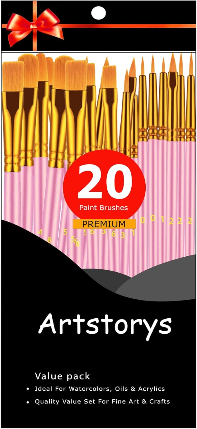Paint Brushes Set, 20 Pcs Paint Brushes for Acrylic Painting, Oil Watercolor Acrylic Paint Brush, Artist Paintbrushes for Body Face Rock Canvas, Kids Adult Drawing Arts Crafts Supplies, Blush
