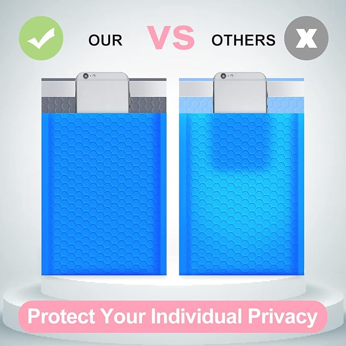 UCGOU Bubble Mailers 8.5x12 Inch Blue 25 Pack Usable Size 8.5x11 Poly Padded Envelopes #2 Medium Mailing Opaque Packaging Postal Self Seal Waterproof Boutique Shipping Bags for Clothes Makeup