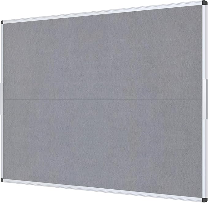 VIZ-PRO Large Fabric Bulletin Board/Foldable Notice Board Felt Gray, 60 X 48 Inches, Silver Aluminium Frame