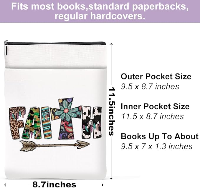 Inspirational Western Faith Christian Gifts Book Sleeve Book Cover Religious Cowgirl Accessories for Women Mother in Law Graduation Christmas Birthday Book Lovers Gifts Book Protector with Zipper