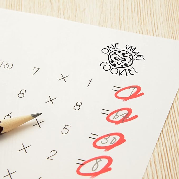 One Smart Cookie Stamp / 2000 Plus Self Inking Teacher Food Themed Treat Stamper / 9/16" Small Black Imprint Planner Worksheet School Homework Classroom Stamp