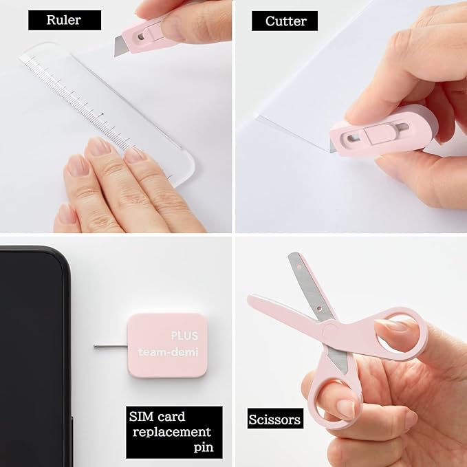 Plus Stationery Kit Pink (Scissors, stapler, tape, liquid glue, cutter, ruler, tape measure, pin for SIM card replacement) TD-001 30-211 With Original Stylus Ballpoint Touch Pen