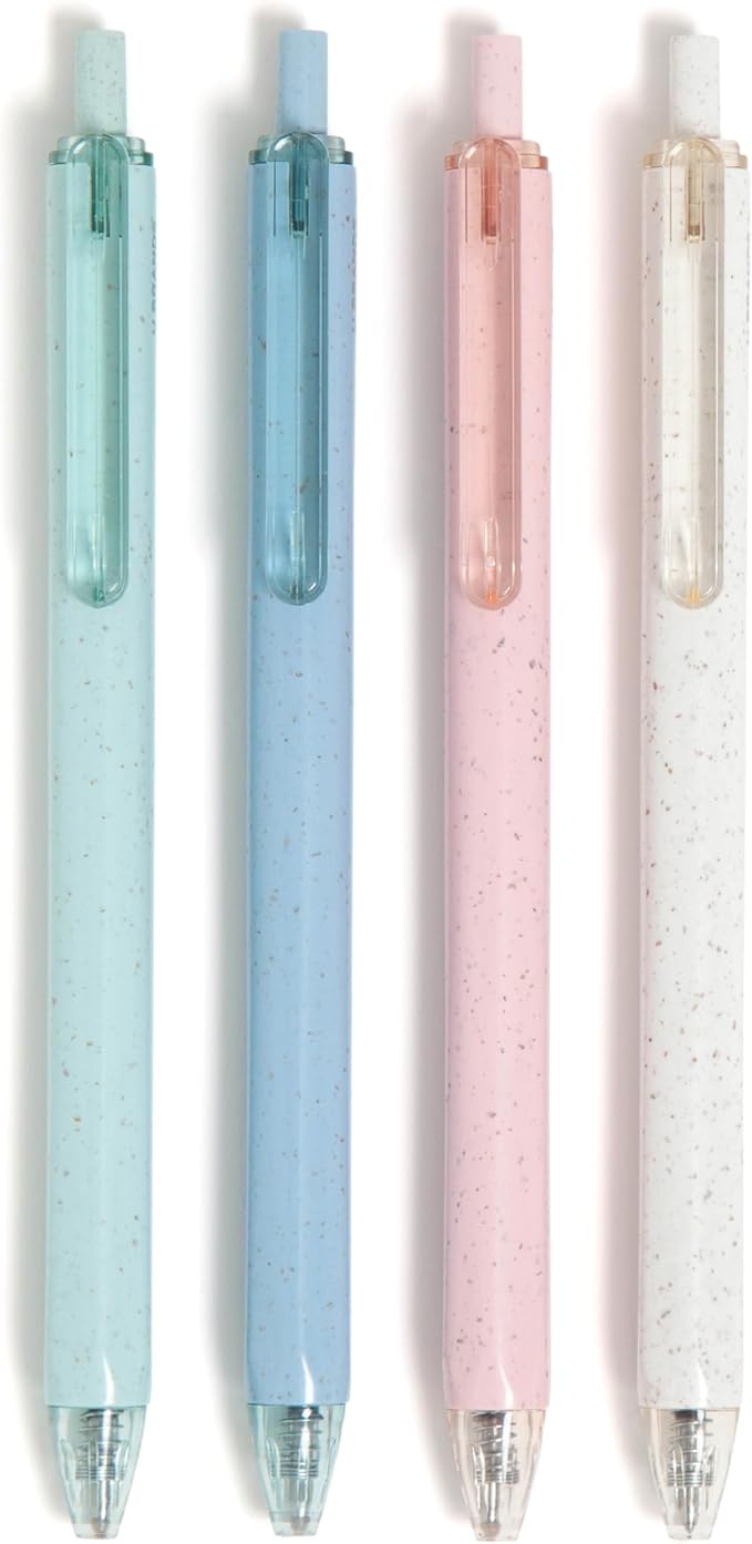 U Brands U-Eco Recycled Gel Click Pens, Set of 4, Pastel Speckle, Medium (0.7 mm) Point, Black Ink