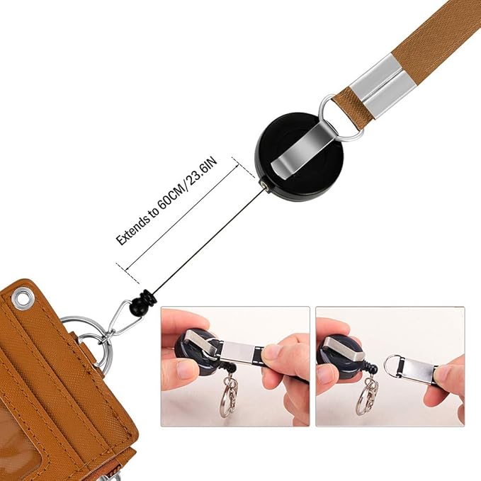 Cute Badge Holder Retractable Lanyard Reel Clip with Heavy Duty Carabiner, 1 Clear ID Window, and 4 Card Slots in 2 Sided for Students Teens Boys Girls Women (01 Brown Bear)