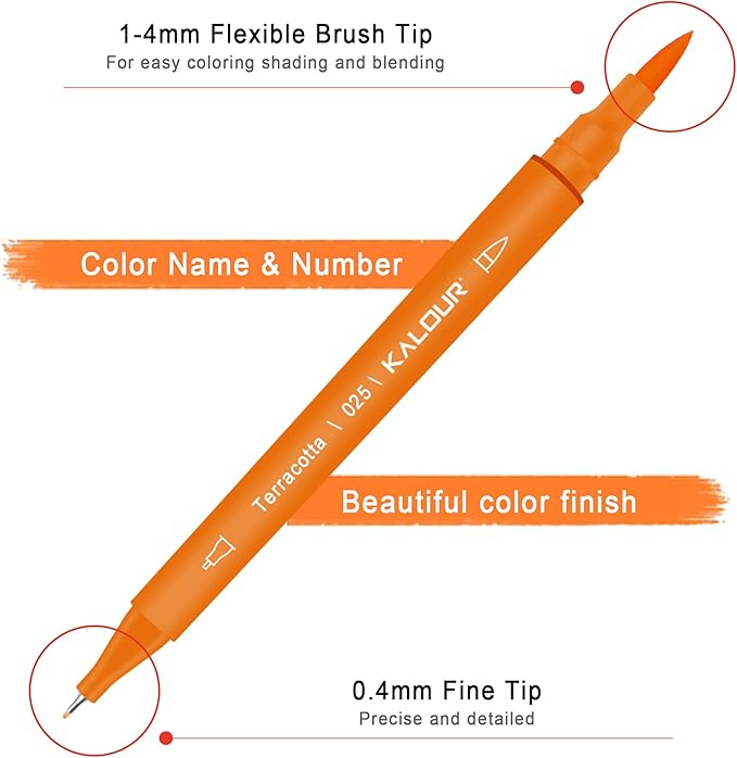 Kalour 36 Colors Art Markers Pens,Dual Tip (Brush and Fine Point),Color Number and Color Name,Art Marker for Coloring Lettering Calligraphy Drawing Journaling,Coloring Art Gift for Adult Beginner Kids