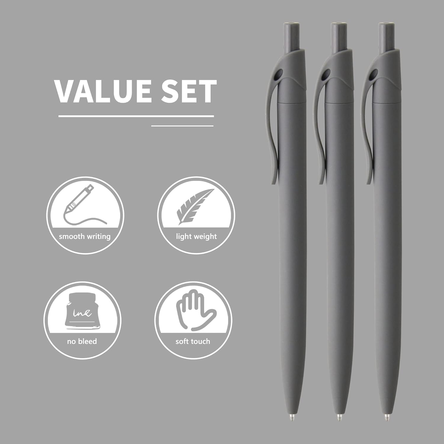 deegtran Pens Bulk, 50 Pack No Bleed Grey Barrel Click Pens, Wholesale Retractable Ballpoint Pens, Pen Medium Point, Smooth black Ink Pen, 1.0MM