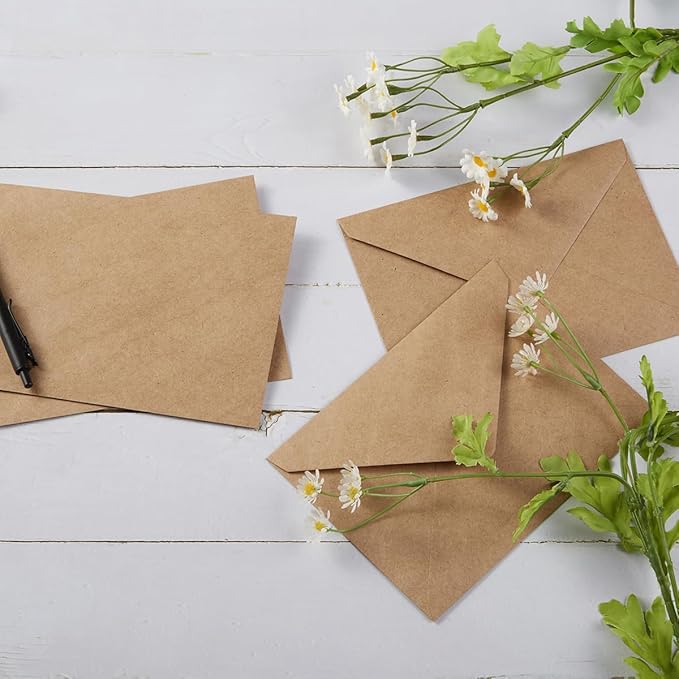 50 Pack A6 Envelopes for 4 x 6 Greeting Cards, Birthday Party, Photos, Baby Shower and Wedding Invitation Cards, 6 1/2 x 4 3/4 Inches (Brown)