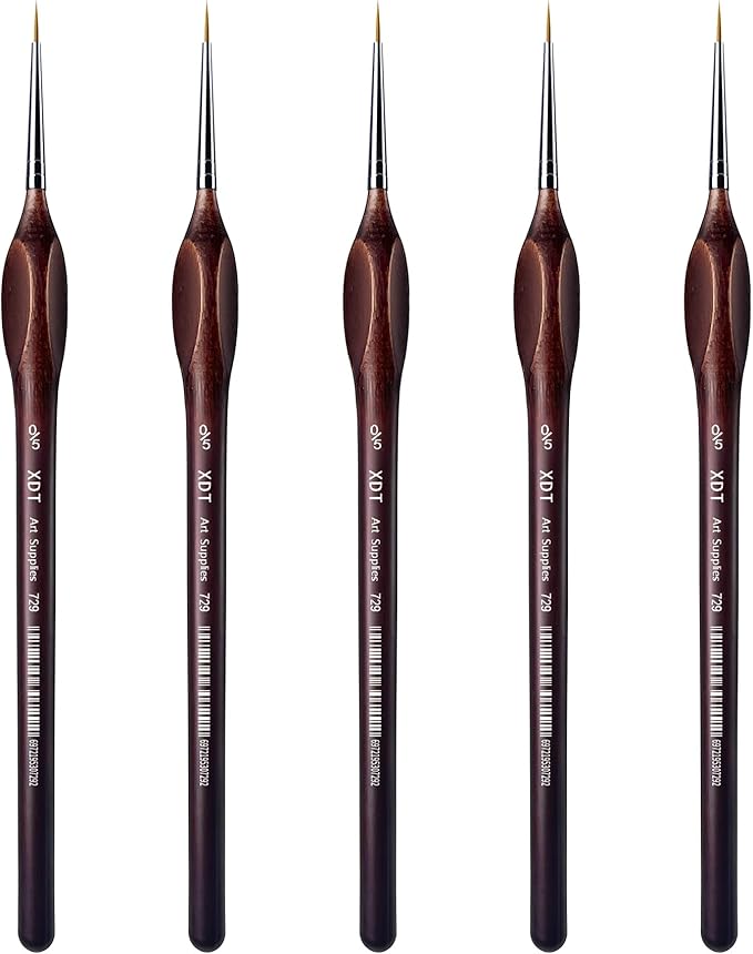 XDT#729 Micro Detail Paint Brush Artist Pin Point Painting Brushes 5 Piece #00000 Set，Acrylic Watercolor Oil, Fine Detailing Painting, Art, Scale Models, Easy Grip Triangular Handles