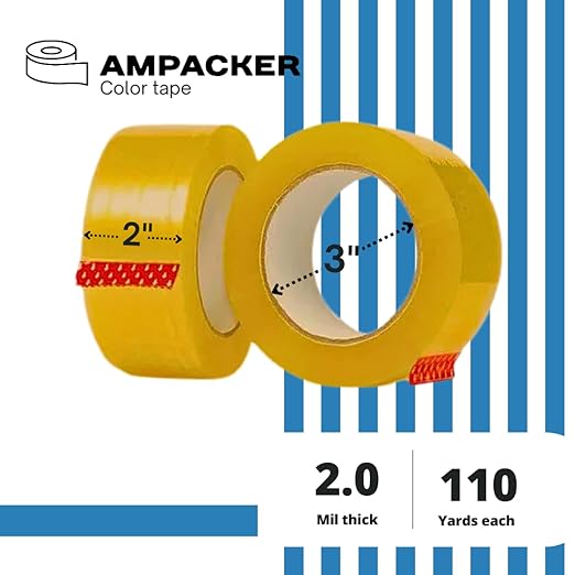 Heavy Duty Packaging Color Tape for Shipping,Packing and Moving 2" Wide x 2.0 Mil Thick -110 Yrd Roll -Acrylic Adhesive Tape for Box Sealing. (6 Rolls, Yellow, 2" Wide x 110 yds)