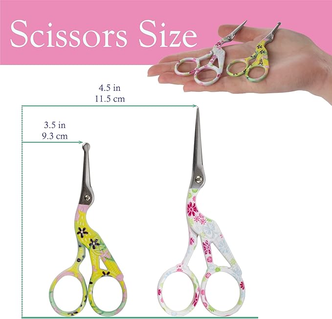 Stork Bird Rounded Safety Tip Embroidery Craft Stainless Steel Crane Scissors - Assortment F - 2 Pairs