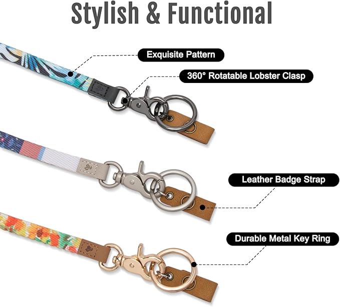 MNGARISTA Neck Keys Lanyard for Women, Durable Floral ID Lanyards with Keyring and Clasp for School or Wallets, Marble