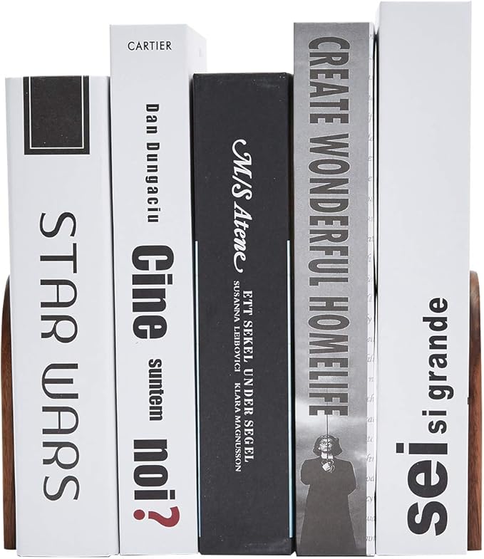 Pandapark Wood Bookends,Non-Skid Bookend for Shelves,Heavy Duty Bookends,Book Stand for Books/CDs,1 Pair