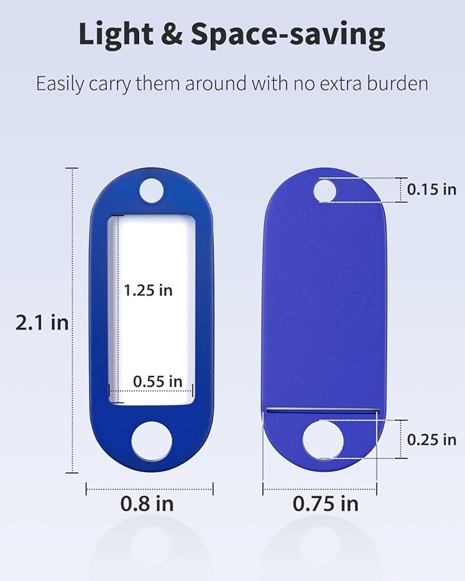 Uniclife 40 Pieces Key Tags 2 Inch Soft Plastic Key Chain Tags with Blank Paper Labels Clear Windows Protective Films and Split Rings Flexible Item Identifiers, Blue