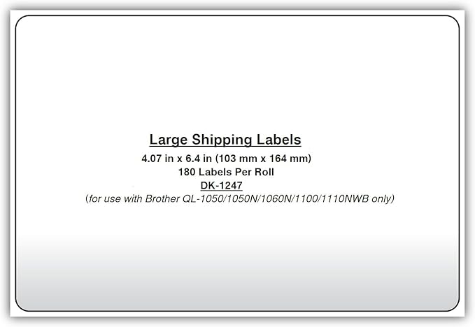 Brother Genuine DK-1247 Die-cut Large Shipping White Paper Labels for Brother QL Label Printers – 180 Labels per Roll 4.07” x 6.4” (103mm x 164 mm)