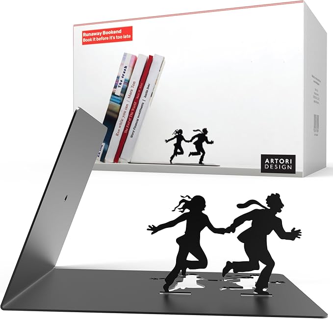 Artori Design Book Ends to Hold Books Heavy Duty - Hidden Metal Bookends for Shelves Desk or countertop - Bookend Book Holder for Home Decorative - Gift for Book Lovers and Home Decor (Runaway)