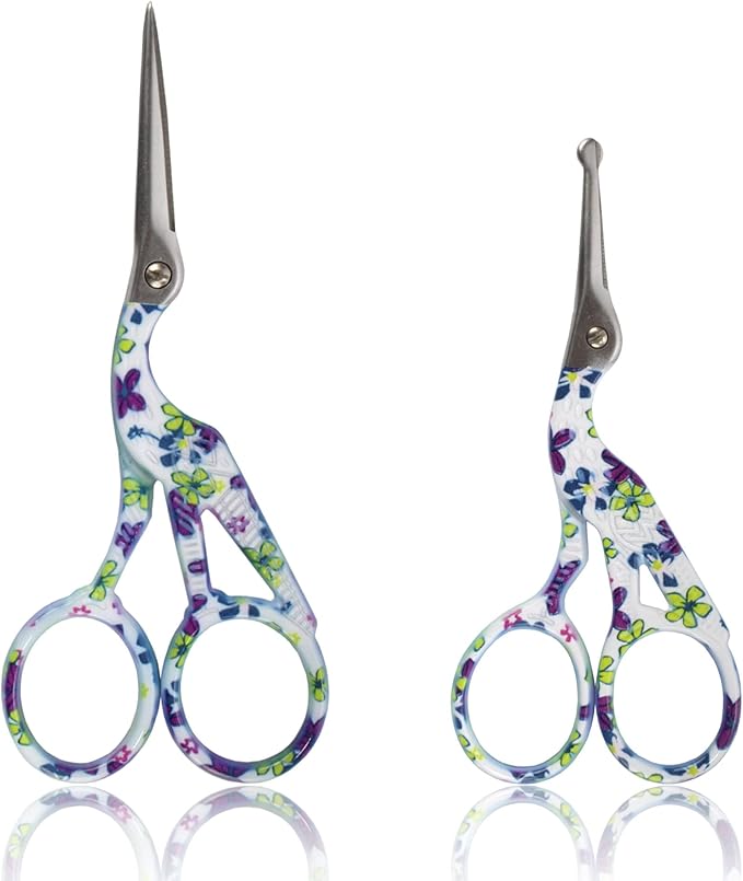 Stork Bird Rounded Safety Tip Embroidery Craft Stainless Steel Crane Scissors - Purple - 20 Pairs